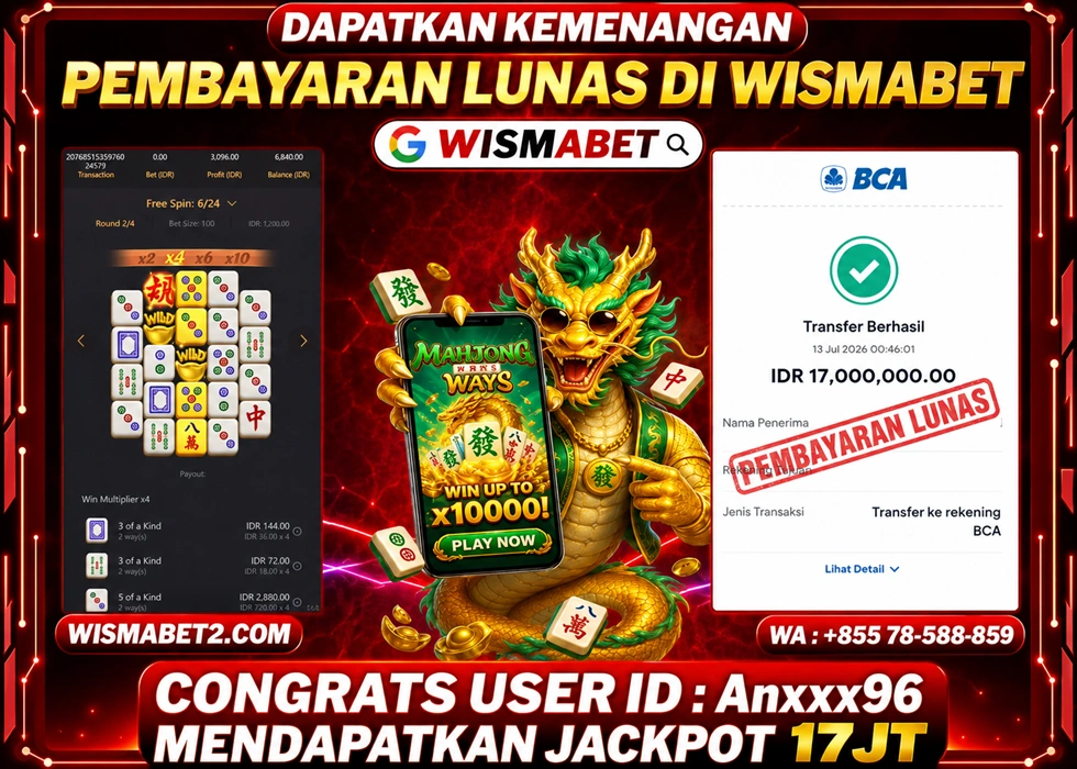 WISMABET - BUKTI KEMENANGAN Mahjong Ways 2 Rp17,000,000,- LUNAS